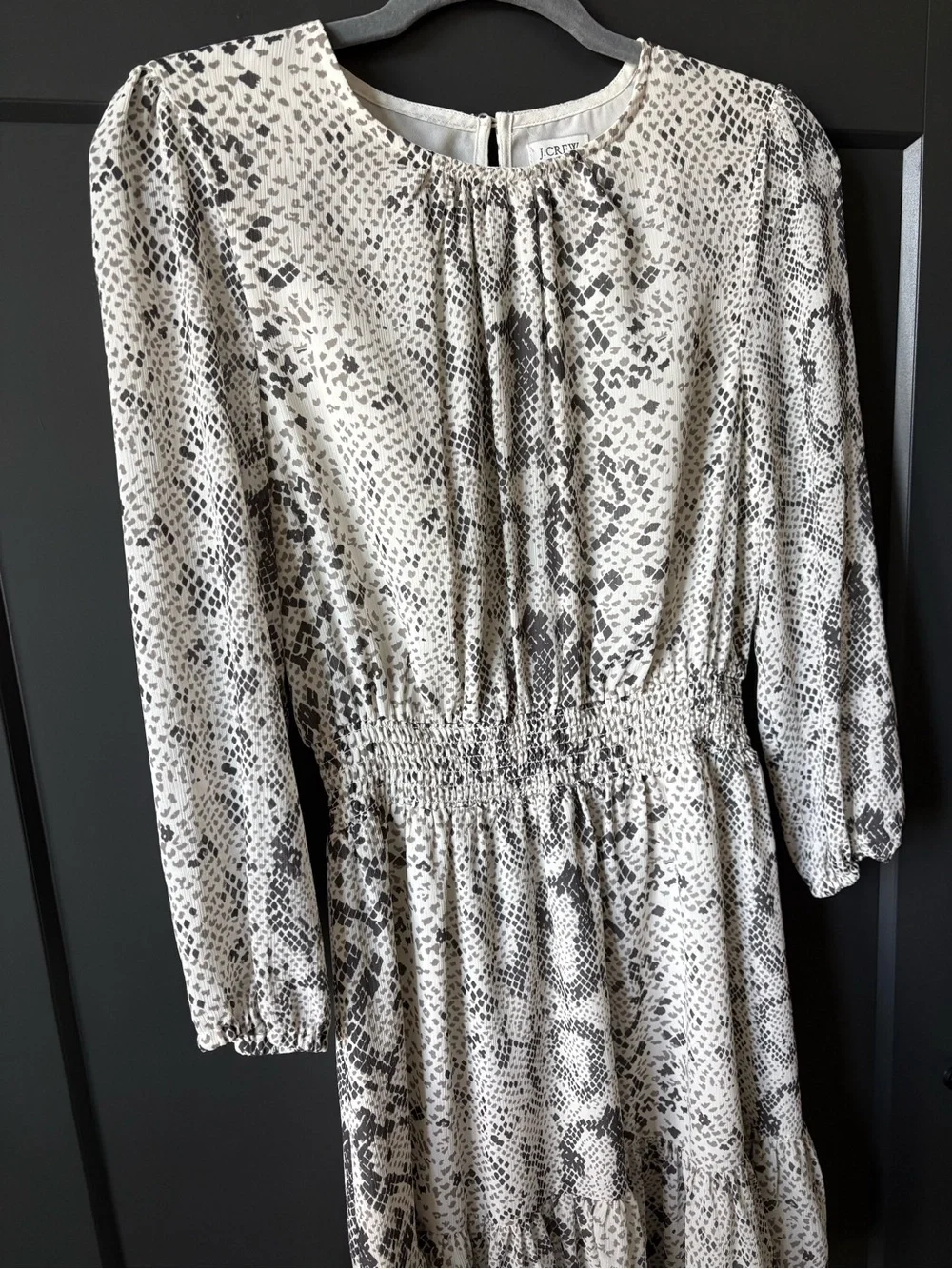 J. Crew Neutral Snake Print Long Sleeve Smocked Waist Dress